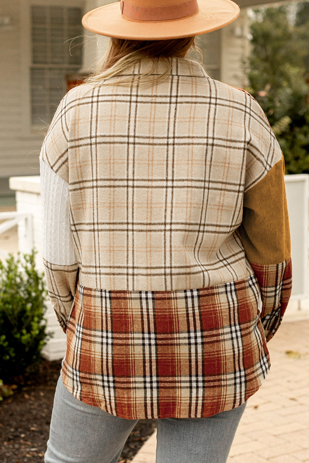 Veste boutonnée patchwork à carreaux