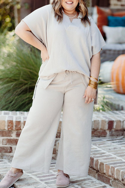 Ensemble pantalon et col texturé grande taille beige