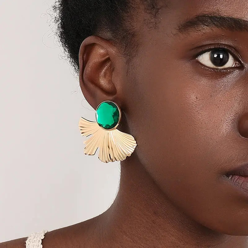 Boucles d'oreilles en forme d'éventail d'émeraude pour femmes La Mode XL