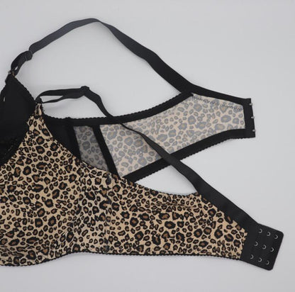 Soutien-gorge et culotte grande taille en dentelle sexy imprimé léopard