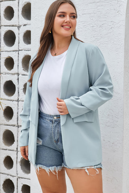 Blazer bleu ciel à revers et poches, léger et doux, grande taille