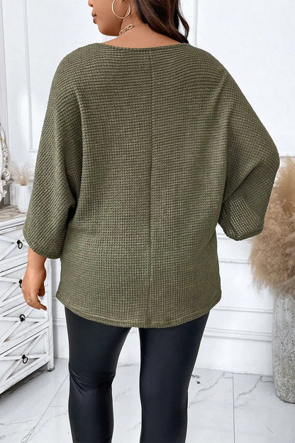 Haut Dolman en tricot texturé à col en V de grande taille vert La Mode XL