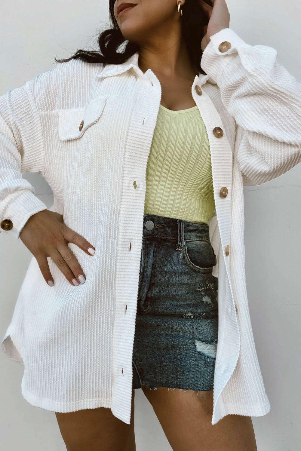 Veste blanche unie à épaules tombantes grande taille