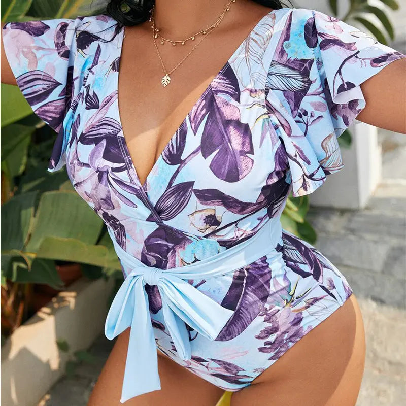 Maillot de bain bikini imprimé à col en V grande taille La Mode XL