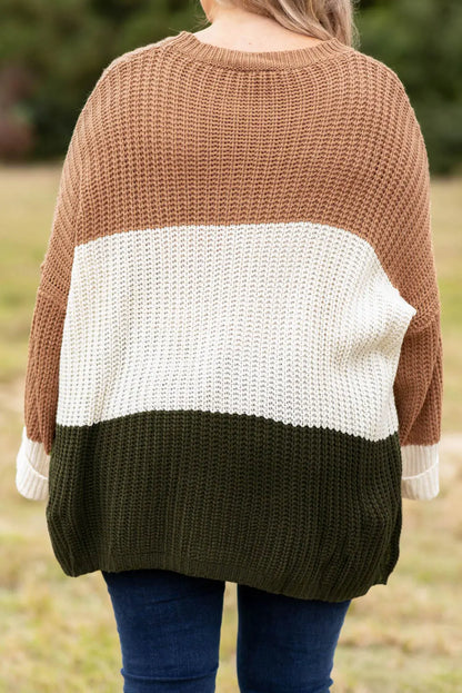 Pull kaki en tricot à plusieurs niveaux en blocs de couleurs de grande taille La Mode XL