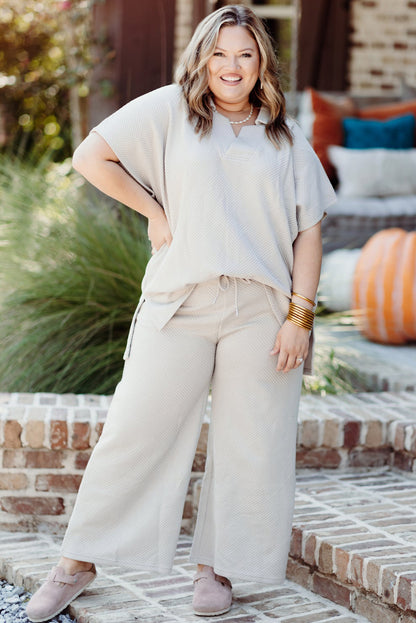 Ensemble pantalon et col texturé grande taille beige