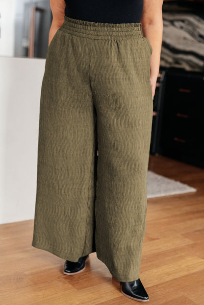 Pantalon  froncé texturé vert jungle grande taille