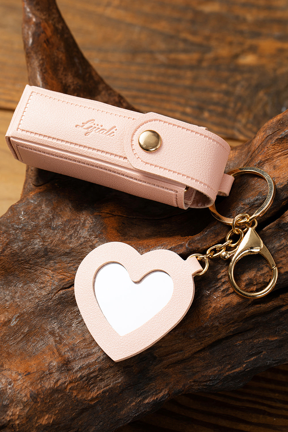 Apricot Pink Portable Lipstick Pocket Heart Decoration Keychain Shewin