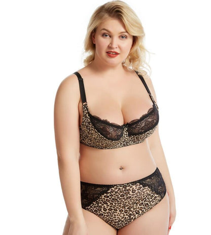 Soutien-gorge et culotte grande taille en dentelle sexy imprimé léopard