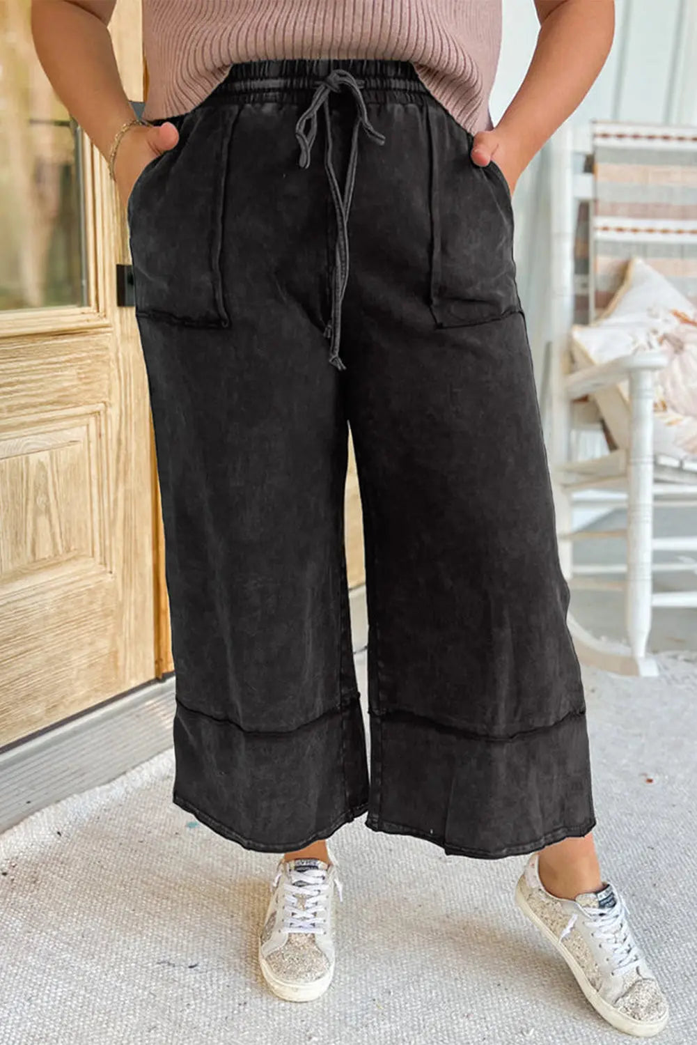 Pantalon taille plus Noir La Mode XL