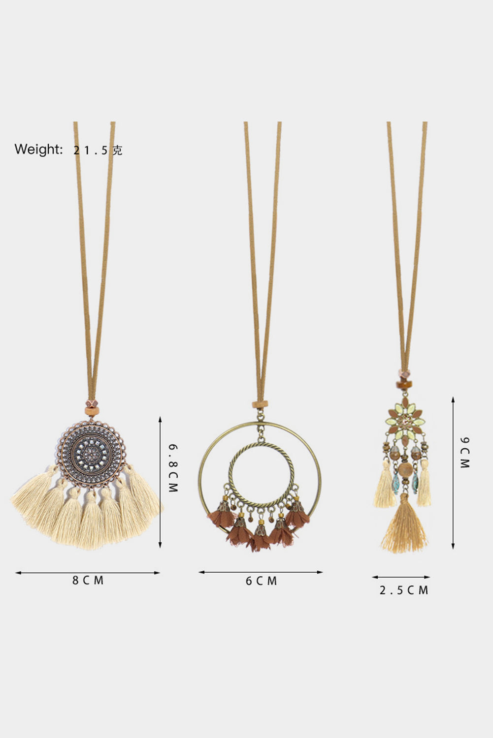 Collier pendentif à pompons rétro bohème multicolore 3 pièces