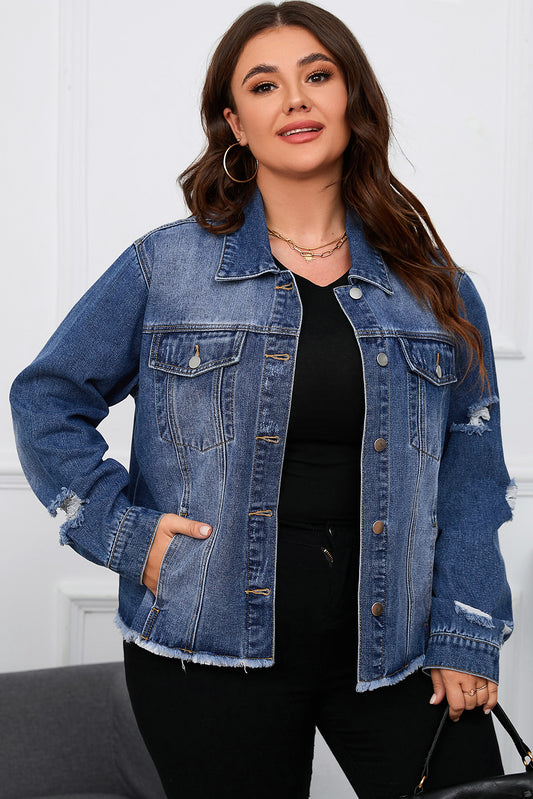 Veste en Denim foncé à poches à rabat et effet vieilli