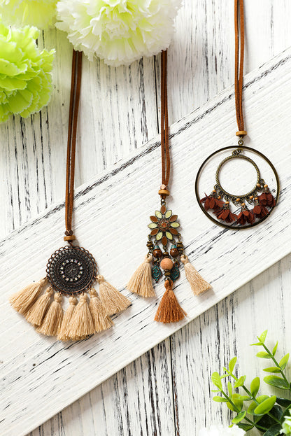 Collier pendentif à pompons rétro bohème multicolore 3 pièces