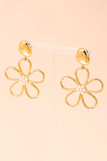 Boucles d’oreilles dorées vintage découpées fleur perle La Mode XL