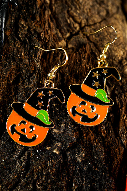 Boucles d'oreilles en visage de citrouille avec chapeau de sorcière Halloween