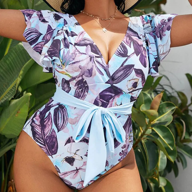 Maillot de bain bikini imprimé à col en V grande taille La Mode XL