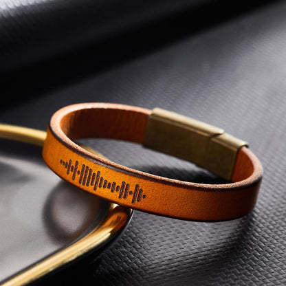 Bracelet en cuir PU avec code musical gravé personnalisé et fermoir magnétique solide