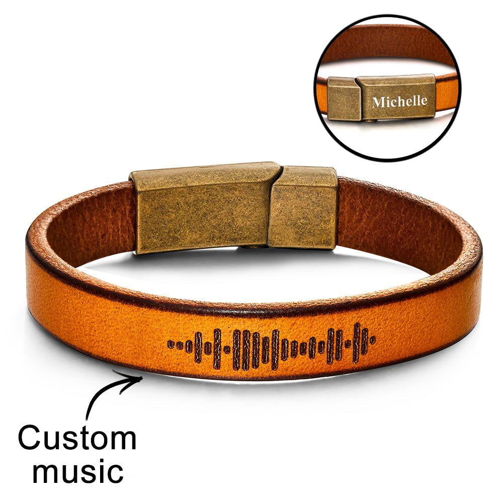Bracelet en cuir PU avec code musical gravé personnalisé et fermoir magnétique solide