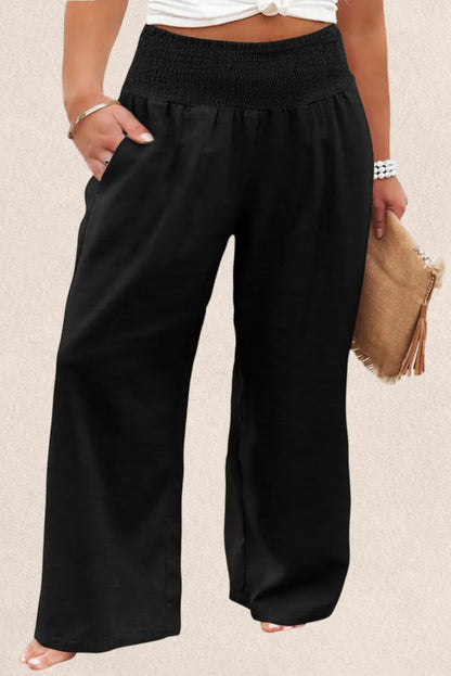 Pantalon large taille haute froncé noir grande taille La Mode XL