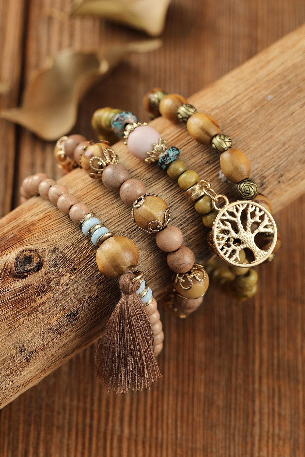 Bracelet arbre de vie en perles de bois à pampilles