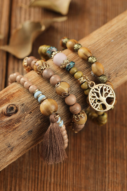 Bracelet arbre de vie en perles de bois à pampilles