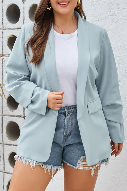 Blazer bleu ciel à revers et poches, léger et doux, grande taille