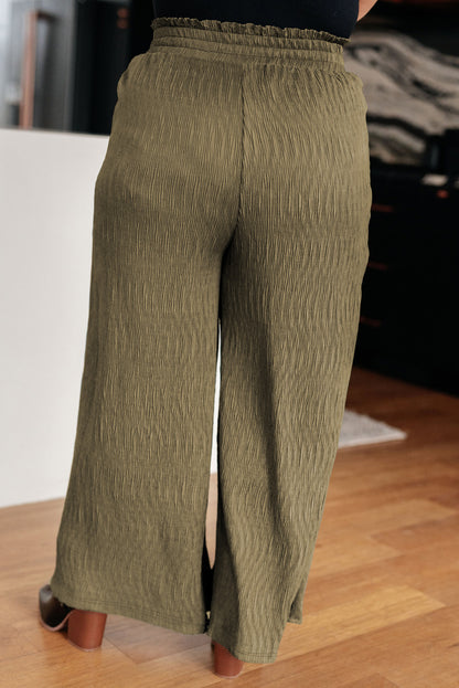 Pantalon  froncé texturé vert jungle grande taille