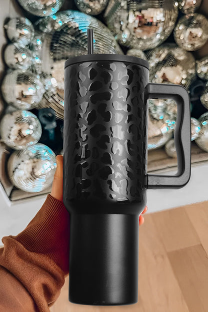 Black Polished Leopard Emboss Straw Thermal Tumbler 40oz Shewin