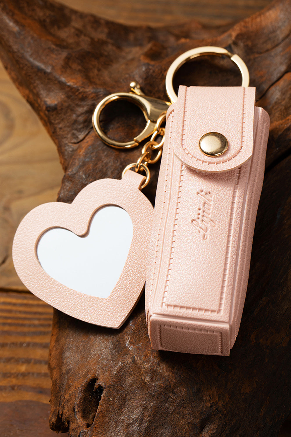 Apricot Pink Portable Lipstick Pocket Heart Decoration Keychain Shewin