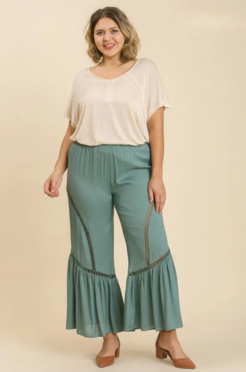 Pantalon large à taille élastique et bande de dentelle La Mode XL