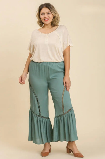 Pantalon large à taille élastique et bande de dentelle La Mode XL